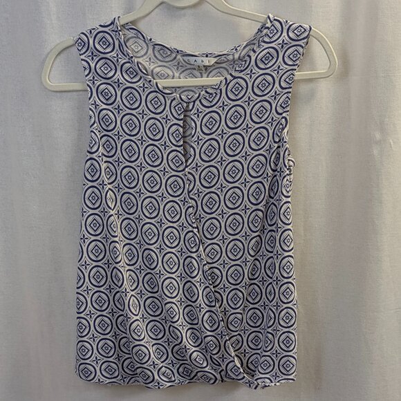CAbi Size Small Sleeveless Navy and White Crossover Top - Picture 1 of 15
